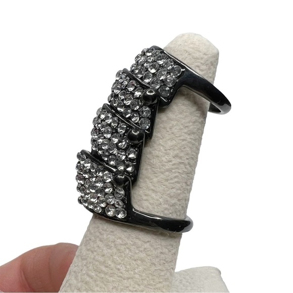 Gunmetal Gray Clear Rhinestone Articulated Hinged Knuckle Ring - Picture 6 of 11